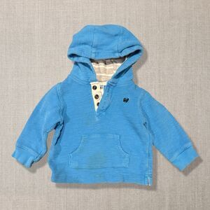 Carter’s Baby Boy 9M Blue Hooded Pullover Henley Kangaroo Pocket Striped